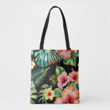 Sac à main noir floral à motif d'hibiscus tropical