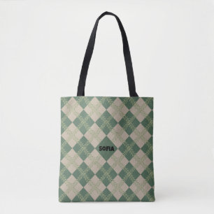 Sac à main vert à motif Argyle rouge avec nom