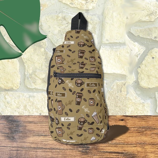 Sac à Motif Brown  Cups café (Coffee cups pattern brown sling bag)