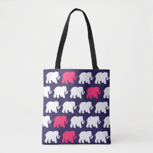 Sac à motif éléphants bleu marine et rose