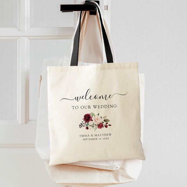 Sac à Tote Floral de Bienvenue de Mariage de Scrip (Simple Script Welcome Floral Wedding Tote Bag)