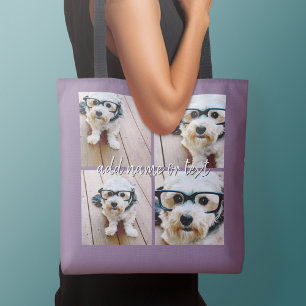 Sac Ajustable 4 photos en collage avec nom manuscrit - violet