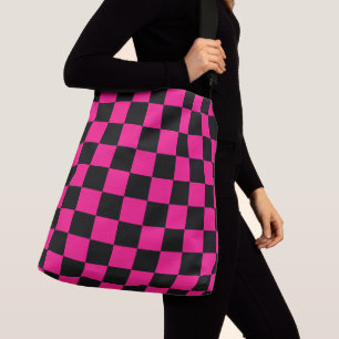Sac Ajustable à damiers carré rose chaud noir rétro géométrique
