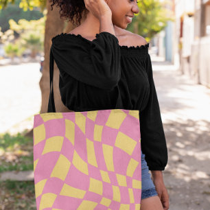 Sac Ajustable À damiers rétro rose et jaune ondulé