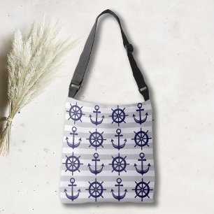 Sac Ajustable Ancre Bleue Marine Roue De Bateau Rayure Grise Nau