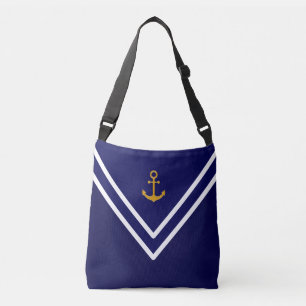 Sac Ajustable Ancre dorée nautique sur fond bleu marine et blanc