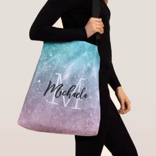 Sac Ajustable Aqua blue Pink ombre mer galaxie abstraite Monogra
