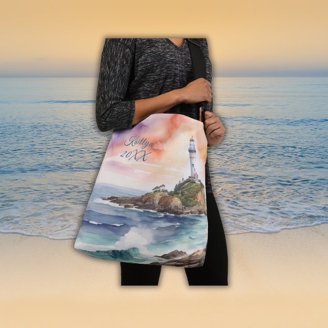 Sac Ajustable Aquarelle croquis Byron Bay Lighthouse Monogramme  (Créateur téléchargé)