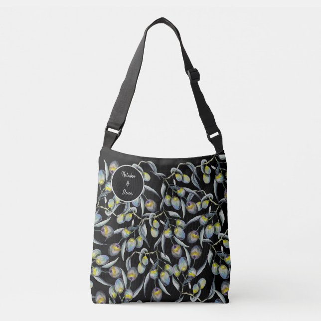 Sac Ajustable Aquarelle magique Olive Monogrammé peint à la main (Devant)