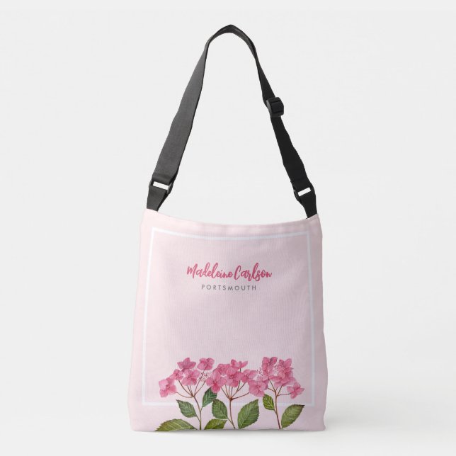 Sac Ajustable Aquarelle rose Hydrangée Lacecaps Illustration (Devant)