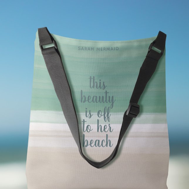 Sac Ajustable Aquarelle Turquoise Ocean Beach Crossbody Bag (Add your name to this ocean beach crossbody bag and get to the beach ASAP)