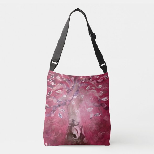 Sac Ajustable Arbre Abstrait Art rose Feuilles blancs Brown (Devant)