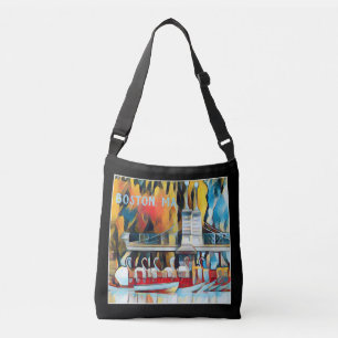 Sac Ajustable Art Déco Boston Swan Boats sur arrière - plan noir