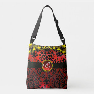 SAC AJUSTABLE ART NOUVEAU OR NOIR ROUGE DAMASK RUBY MONOGRAM