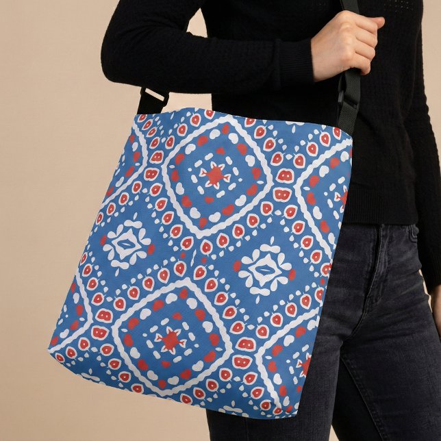 Sac Ajustable Azur bleu rouge et blanc ethnique Motif de Bohême (Créateur téléchargé)