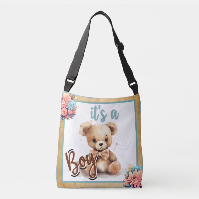 Sac Ajustable Baby shower Ours Bleu Boho (Devant)