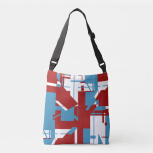 Sac Ajustable Blanc Bleu Clair sur Motif Géométrique Rouge Foncé