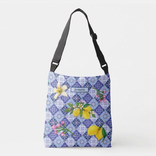 Sac Ajustable Bleu sicilien carreaux céramiques d'agrumes médite (Devant)