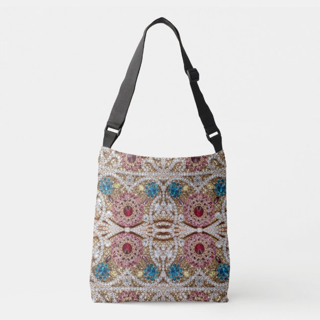 Sac Ajustable bleu turquoise or bordeaux rose bohème (Devant)