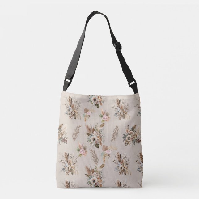 Sac Ajustable Boho Beige Floral Botanique Rose Vert Fleurs (Dos)