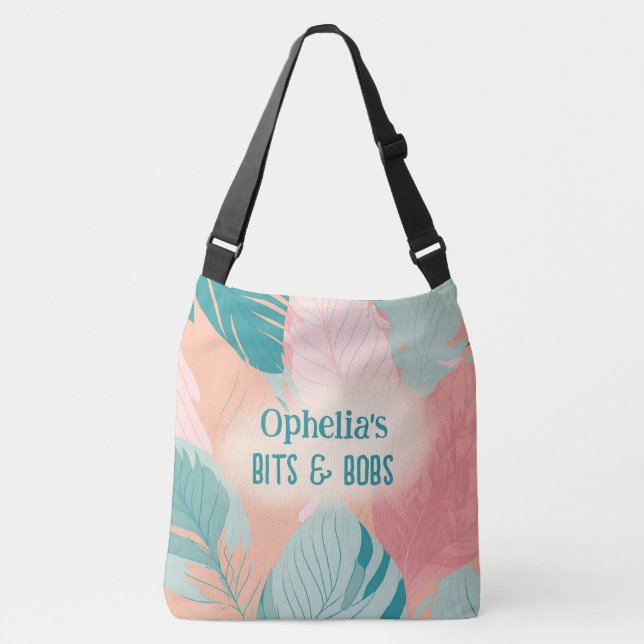 Sac Ajustable Boho Chic Coral Turquoise Feuilles Nom Baby (Devant)