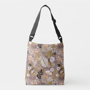 Sac Ajustable Boho noir blanc ligne de pêche or tiré feuille flo