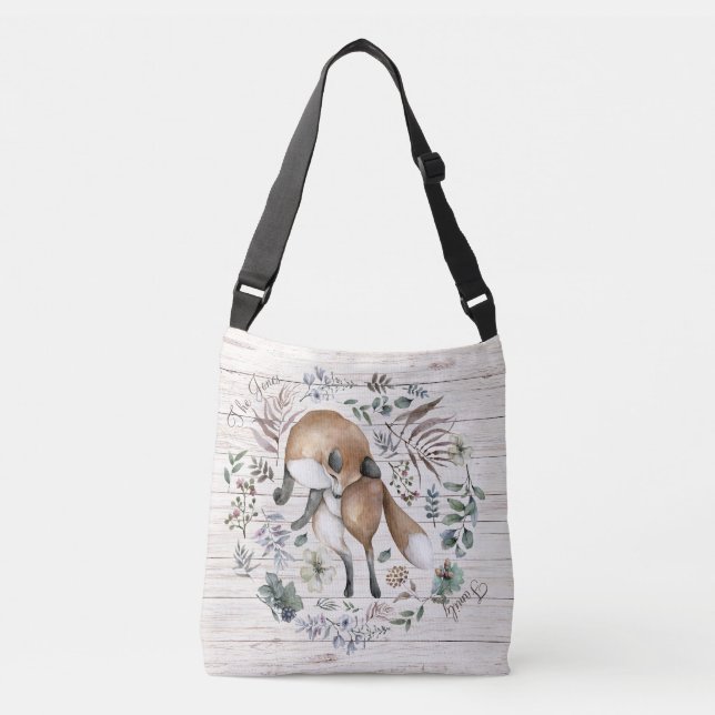 Sac Ajustable Bois vieilli Nom du monogramme Floral Fox (Devant)