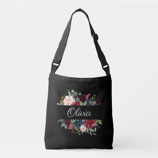 Sac Ajustable Bourgogne Nom Floral Elegant Joli Aquarelle (Devant)