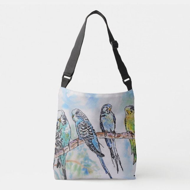 Sac Ajustable Budgie Bird Aquarelle perruques oiseaux Crossbody  (Devant)