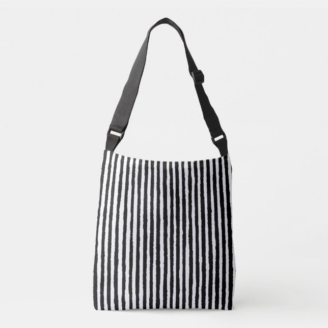 Sac Ajustable BW vertical noir et blanc Motif de bande rétro (Devant)