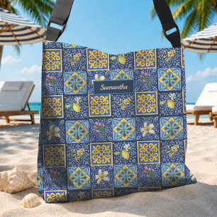 Sac Ajustable Carreaux de motif sicilien citrique bleu chic