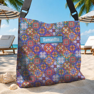 Sac Ajustable Carreaux élégants mexicains talavera rouge bleu vi