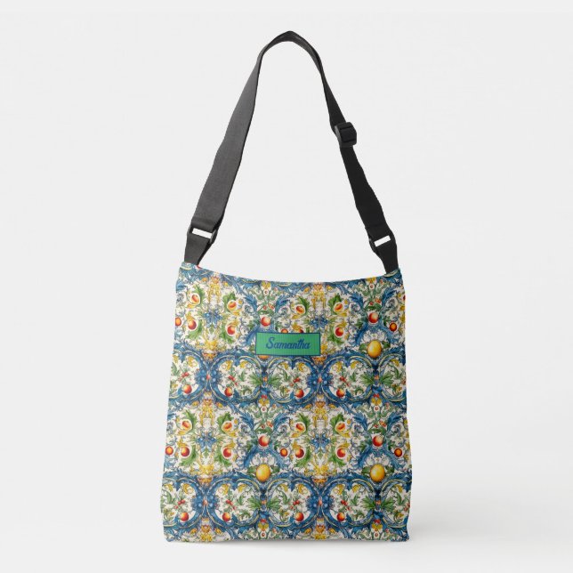Sac Ajustable Carrelage bleu d'agrumes méditerranéen sicilien (Devant)