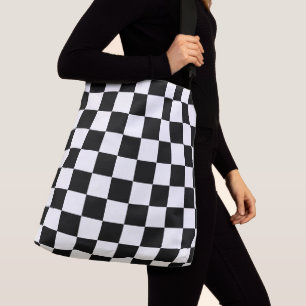 Sac Ajustable Carrés à dames noir et blanc géométrique rétro