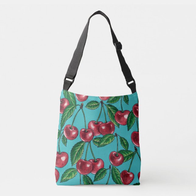 Sac Ajustable Cerises rouges sur turquoise (Devant)