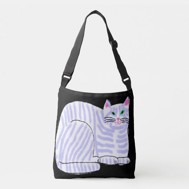 Sac Ajustable Chat à rayures violettes Art Abstrait (Devant)