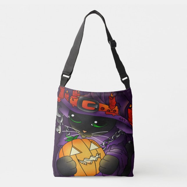 Sac Ajustable Chat de sorcière noire Citrouille d'Halloween (Devant)