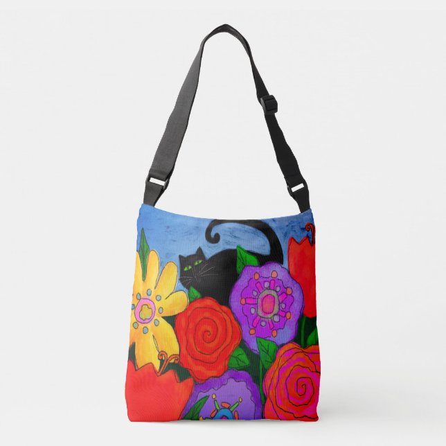 Sac Ajustable Chat Noir Dans Le Jardin Art Abstrait (Devant)