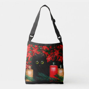 Sac Ajustable Chat Noir de Noël Poinsettias Bougies