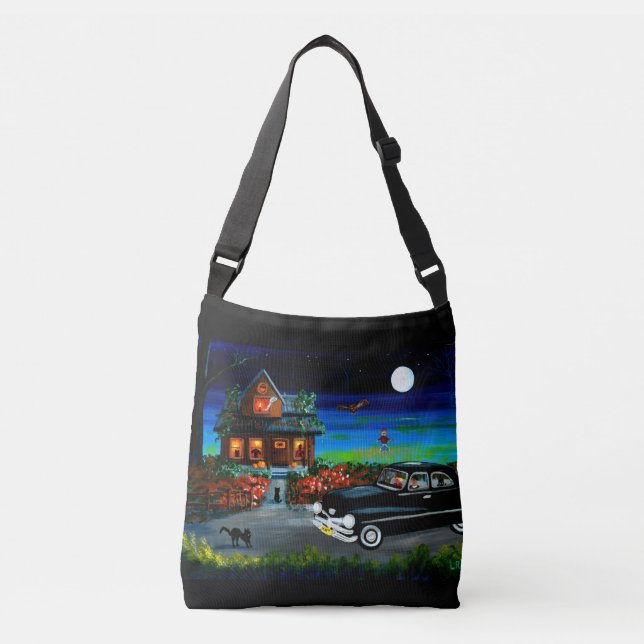 Sac Ajustable Chats Noirs Automne Maison hantée Vielle voiture H (Devant)