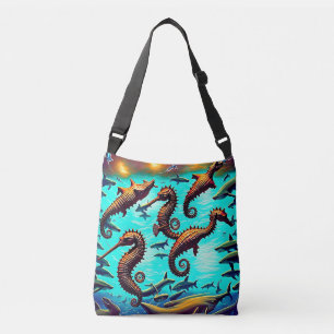 Sac Ajustable Cheval de mer et requins rétro Crossbody Bags