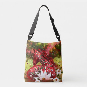 Sac Ajustable Cheval marguerrier Art Abstrait Rouge Blanc Vert F