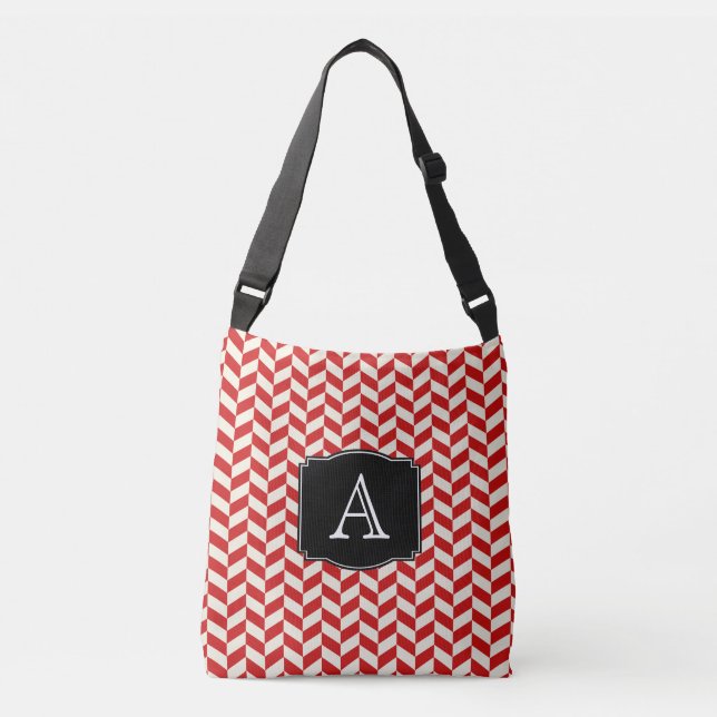 Sac Ajustable Chevrons Red Herringbone Motif avec Monogramme (Devant)