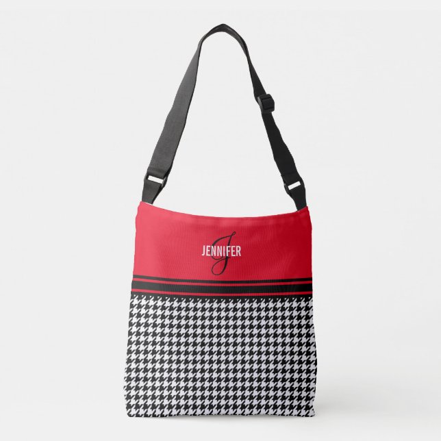Sac Ajustable Chic Houndstooth nom rouge monogramme (Devant)
