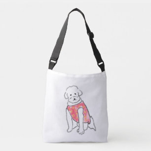 Sac Ajustable Chien Blanc Fluffy Dessiné à la Main avec un Gilet