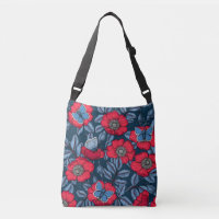 Chien rose et papillons en bleu et rouge