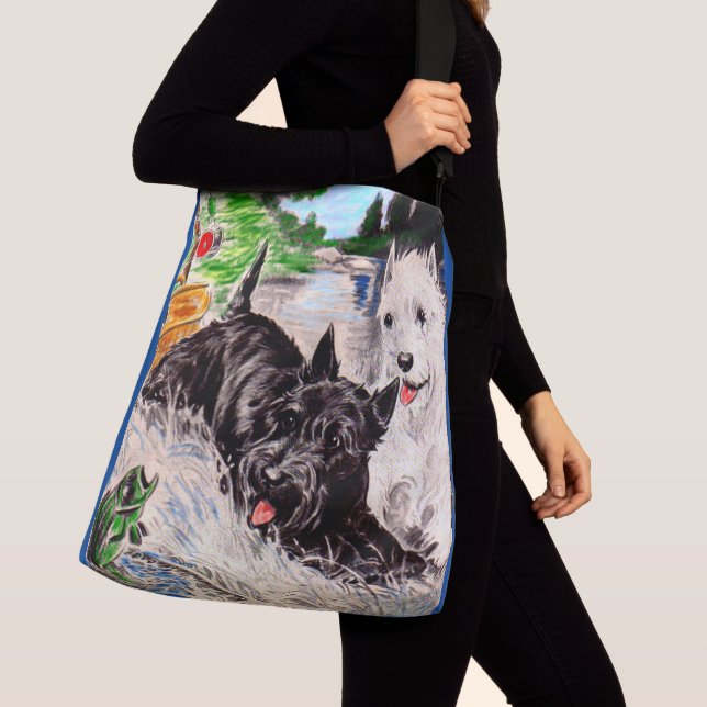 Sac Ajustable Chiens écossais Blackie et Whitie Fishing (De près)