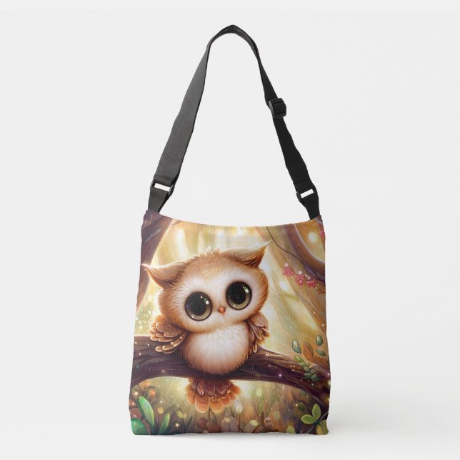Sac Ajustable Chouette brune mignonne sur une branche (Devant)