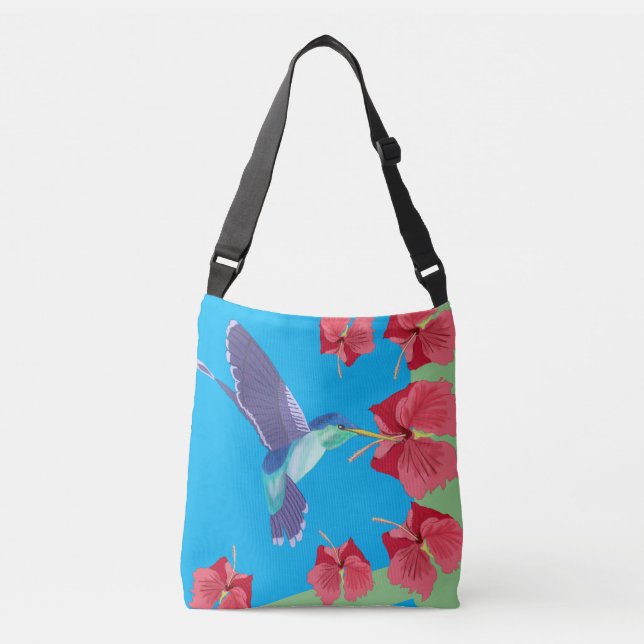 Sac Ajustable Coeur de colibri et d'Hibiscus rouge en forme (Devant)