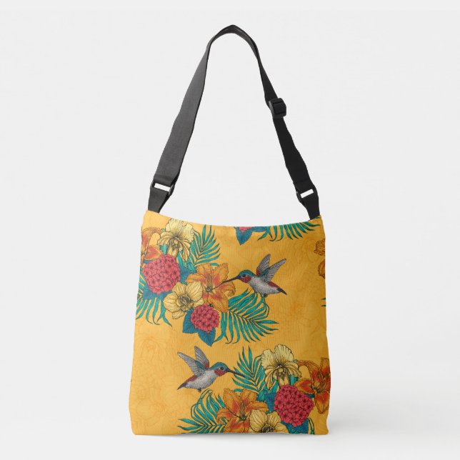 Sac Ajustable Colibris et bouquet tropical en jaune (Devant)